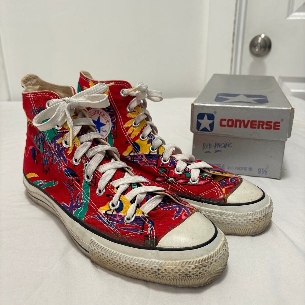 VTG 80's Converse All-Star Chuck Taylor High Top Made USA Sneakers Tropical 9.5